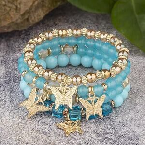 Bracelet Teal Green Butterfly Pendants Charms Bohemian Style 4pcs  Rope Bracelet